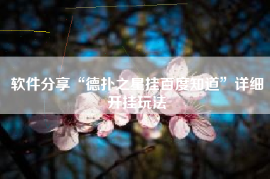 软件分享“德扑之星挂百度知道	”详细开挂玩法