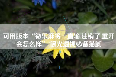 可用版本“微乐麻将一直输,注销了,重开会怎么样”(曝光透视必备猫腻