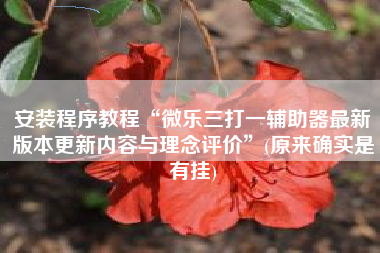 安装程序教程“微乐三打一辅助器最新版本更新内容与理念评价	”(原来确实是有挂)