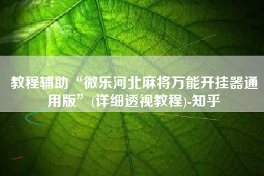 教程辅助“微乐河北麻将万能开挂器通用版	”(详细透视教程)-知乎