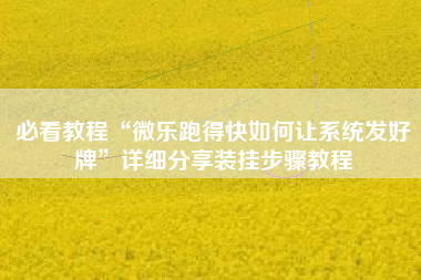 必看教程“微乐跑得快如何让系统发好牌”详细分享装挂步骤教程