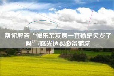 帮你解答“微乐亲友房一直输是欠费了吗”(曝光透视必备猫腻