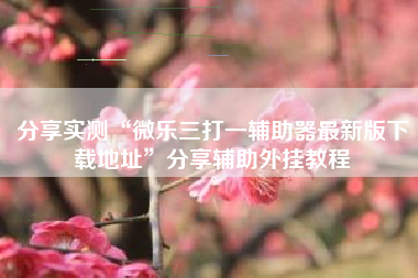 分享实测“微乐三打一辅助器最新版下载地址”分享辅助外挂教程