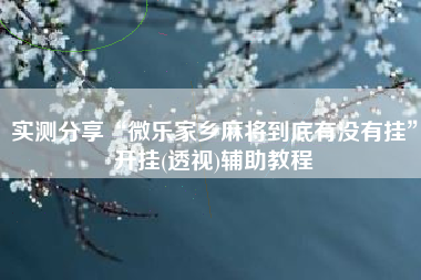 实测分享“微乐家乡麻将到底有没有挂	”开挂(透视)辅助教程