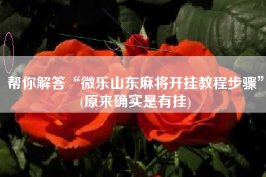 帮你解答“微乐山东麻将开挂教程步骤”(原来确实是有挂)