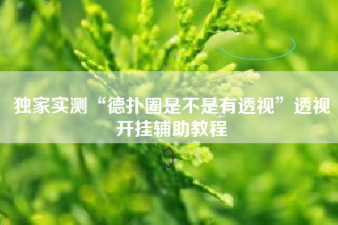 独家实测“德扑圈是不是有透视”透视开挂辅助教程