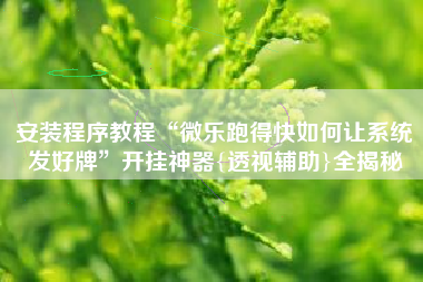 安装程序教程“微乐跑得快如何让系统发好牌	”开挂神器{透视辅助}全揭秘
