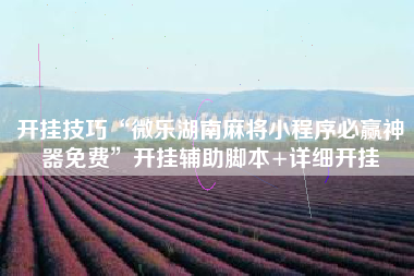 开挂技巧“微乐湖南麻将小程序必赢神器免费”开挂辅助脚本+详细开挂