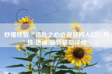 秒懂经验“德扑之心透视官网入口”开挂(透视)最新辅助详细