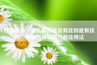 秒懂经验“微乐麻将有没有挂到底有挂吗”揭秘透视辅助万能挂用法