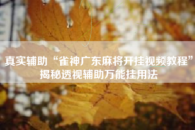 真实辅助“雀神广东麻将开挂视频教程”揭秘透视辅助万能挂用法