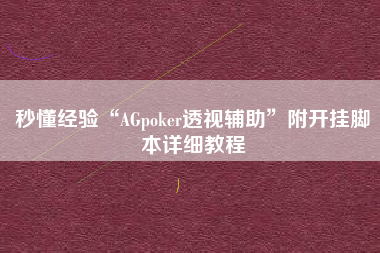 秒懂经验“AGpoker透视辅助	”附开挂脚本详细教程