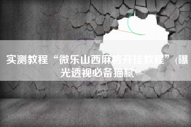 实测教程“微乐山西麻将开挂教程	”(曝光透视必备猫腻