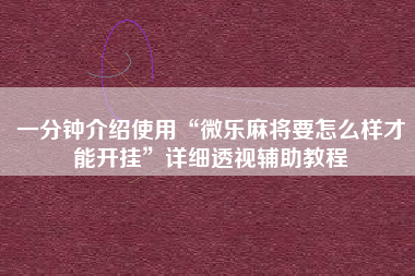 一分钟介绍使用“微乐麻将要怎么样才能开挂	”详细透视辅助教程