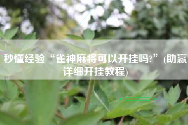 秒懂经验“雀神麻将可以开挂吗?”(助赢详细开挂教程)