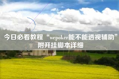 今日必看教程“wepoker能不能透视辅助”附开挂脚本详细