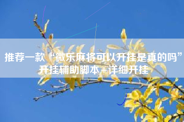 推荐一款“微乐麻将可以开挂是真的吗”开挂辅助脚本+详细开挂