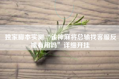 独家脚本实测“雀神麻将总输找客服反馈有用吗”详细开挂