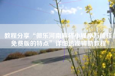 教程分享“微乐河南麻将小程序万能挂免费版的特点”详细透视辅助教程