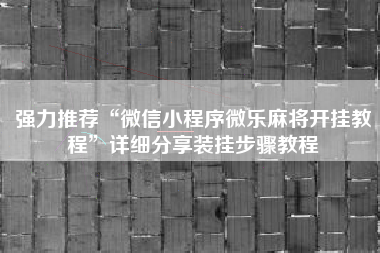 强力推荐“微信小程序微乐麻将开挂教程”详细分享装挂步骤教程