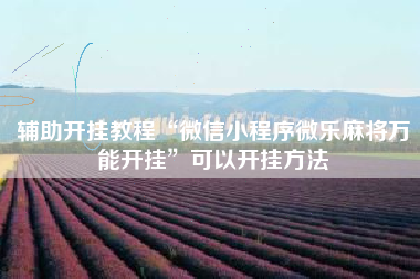 辅助开挂教程“微信小程序微乐麻将万能开挂	”可以开挂方法