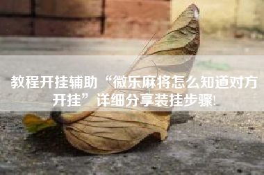 教程开挂辅助“微乐麻将怎么知道对方开挂”详细分享装挂步骤!