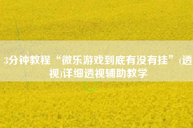 3分钟教程“微乐游戏到底有没有挂”(透视)详细透视辅助教学