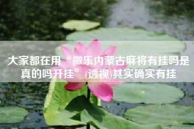 大家都在用“微乐内蒙古麻将有挂吗是真的吗开挂	”(透视)其实确实有挂