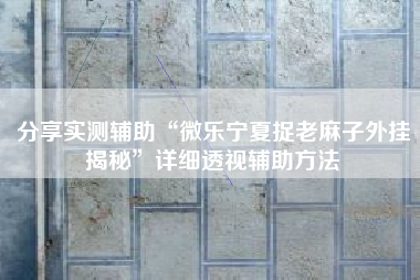 分享实测辅助“微乐宁夏捉老麻子外挂揭秘”详细透视辅助方法