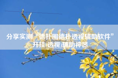 分享实测“德扑圈德扑透视辅助软件”开挂(透视)辅助神器