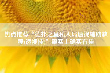 热点推荐“德扑之星私人局透视辅助教程(透视挂)”事实上确实有挂