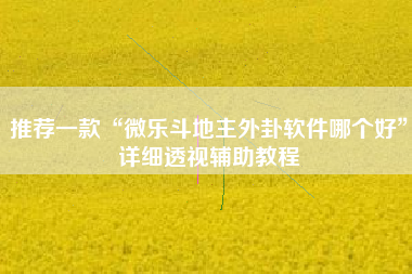 推荐一款“微乐斗地主外卦软件哪个好”详细透视辅助教程