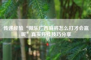 传递经验“微乐广西麻将怎么打才会赢呢”真实开挂技巧分享