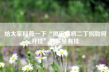 给大家科普一下“微乐麻将二丁拐如何开挂	”其实是有挂