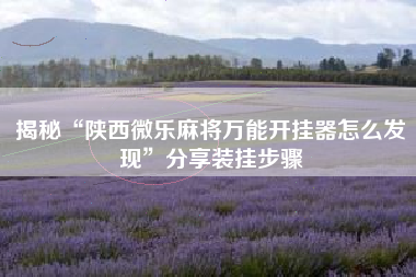 揭秘“陕西微乐麻将万能开挂器怎么发现	”分享装挂步骤