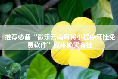 推荐必备“微乐云南麻将小程序开挂免费软件”原来确实有挂