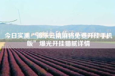 今日实测“微乐云南麻将免费开挂手机版	”爆光开挂猫腻详情