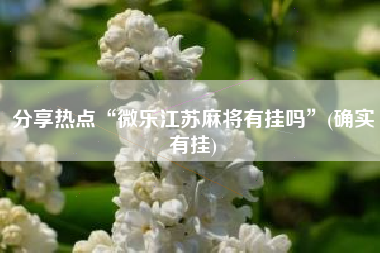 分享热点“微乐江苏麻将有挂吗”(确实有挂)