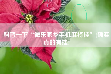 科普一下“微乐家乡手机麻将挂”(确实真的有挂)