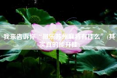 我来告诉你“微乐苏州麻将有挂么”(其实真的能开挂)