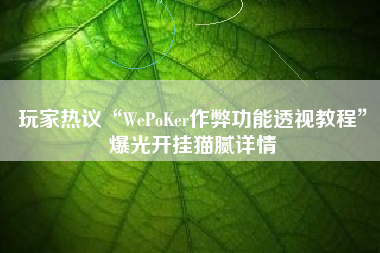 玩家热议“WePoKer作弊功能透视教程”爆光开挂猫腻详情