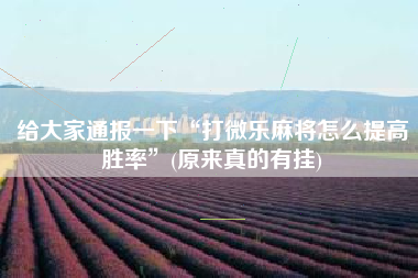 给大家通报一下“打微乐麻将怎么提高胜率”(原来真的有挂)