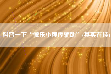 科普一下“微乐小程序辅助”(其实有挂)