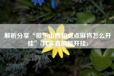 解析分享“微乐山西扣点点麻将怎么开挂	”(其实真的能开挂)