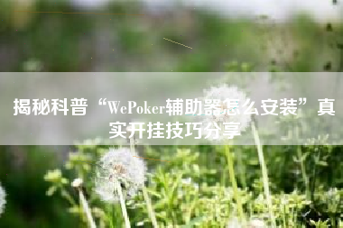 揭秘科普“WePoker辅助器怎么安装	”真实开挂技巧分享