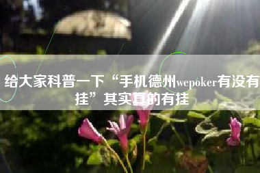 给大家科普一下“手机德州wepoker有没有挂”其实真的有挂