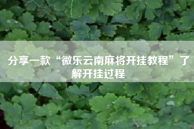 分享一款“微乐云南麻将开挂教程	”了解开挂过程