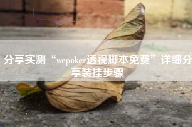 分享实测“wepoker透视脚本免费”详细分享装挂步骤