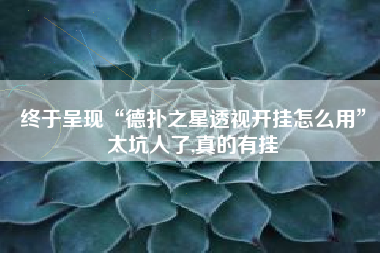 终于呈现“德扑之星透视开挂怎么用”太坑人了,真的有挂