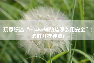 玩家综述“wepoker辅助挂怎么用安全”(必胜开挂神器)